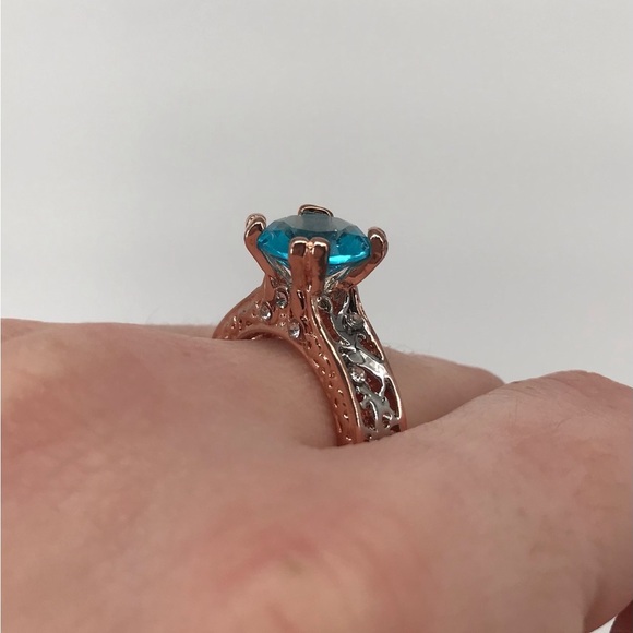 Mixed Metal Solitaire Ring with Blue Stone - Picture 3 of 11